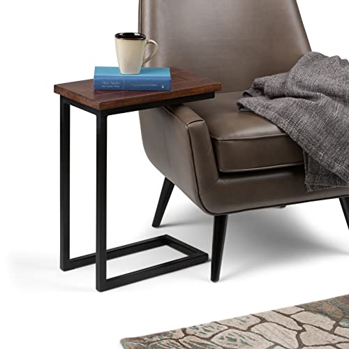 SIMPLIHOME Skyler SOLID MANGO WOOD and Metal 18 Inch Wide Rectangle C Side Table in Dark Cognac Brown, Fully Assembled, For the Living Room and