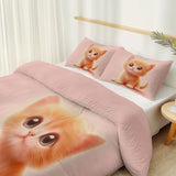 Pink 3 Piece Duvet Cover Set, 1 Printed Zipper Closure Duvet Cover with 2 Pillow Shams, Ultra Soft Brushed Microfiber Single with Minimalist Kitten Cute Generic