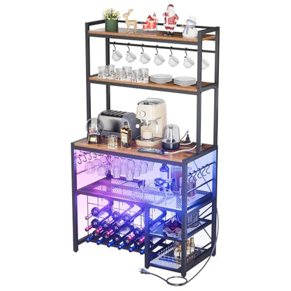 Yacchi Home Premium Wine Bar Cabinet with LED Lighting and Power Outlet, Stylish Freestanding Liquor Storage for Dining Room and Kitchen - WoodArtSupply