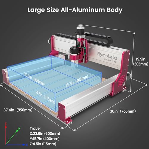 NymoLabs NBS-6040 CNC Router Machine with Custom-Made 710W 7000-30000 RPM Trim Router Spindle & ER-11 Collet, Linear Rails & Ball Screws on 3-axis, Engraving for Wood Acrylic Aluminum NYMOLABS