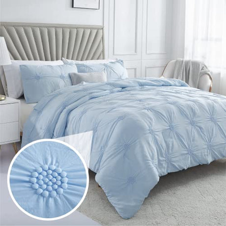 Swift Home Twin/Twin XL Baby Blue Comforter Set - Ruched 3D Floral Pintuck Bedding Set - 2 Pieces Bed Linen, 1 Comforter and 1 Pillow Sham Swift Home