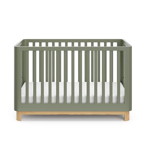 Storkcraft Santos 3-in-1 Convertible Crib (Olive with Natural) – GREENGUARD Gold Certified, Fits Standard Crib Mattress, Converts to Toddler Bed and Daybed, Rounded Details, Designer Edition