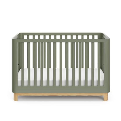 Storkcraft Santos 3-in-1 Convertible Crib (Olive with Natural) – GREENGUARD Gold Certified, Fits Standard Crib Mattress, Converts to Toddler Bed and Daybed, Rounded Details, Designer Edition