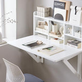 Haotian Wall Mounted Folding Table Drop-Leaf Floating Trestle Desk Computer Writing Workstation with Storage Compartments, White FWT07-II-W Haotian