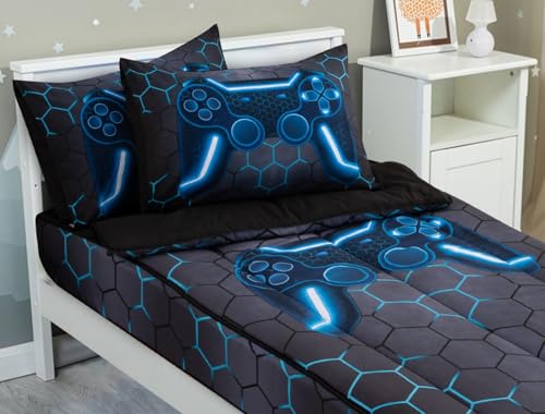 Meeting Story 3pcs Kids Comforter Set Zipper Bedding Set for Boys,Twin Kid Bedding Set Game Comforter Set for Kid,All in one Zipper Bedding（Grey,Twin） Meeting Story