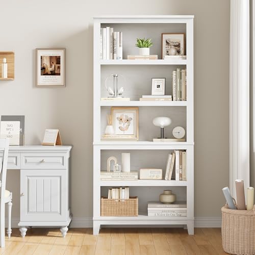 GarveeHome 71" Tall Bookcase w/Adjustable Shelves 31.5in Width Wooden Bookshelf 5 Tier Farmhouse Bookshelves Vintage Bookcase for Living Room Office Library GarveeHome