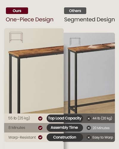 VASAGLE Console Table, Entryway Table, One Piece Top, Easy Assembly, for Hallway, Bedroom, Living Room, 1 Tier, 7.9 x 31.5 x 32 Inches, Rustic Brown and Ink Black ULNT035KD01S VASAGLE