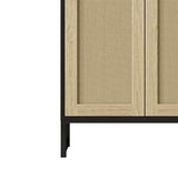 Panana Rattan Decorated 2 Doors Storage Cabinet Accent Cabinet Living Room Cupboard Kitchen Sideboard Buffet Table (Black Cabinet) Panana