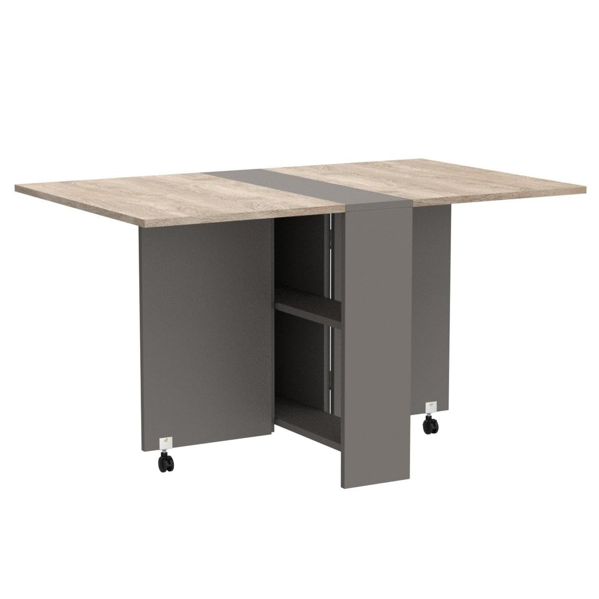 Tiptiper Folding Dining Table with 2 Storage Racks, Drop Leaf, 6 Wheels, Multifunction Expandable Table for Kitchen, Bedroom, Living Room Tiptiper