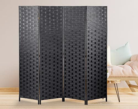 Room Divider 4 Panels Wall Dividers, 6 FT Height Wood Screen Room Screen Divider, 5.5 FT Width Folding Portable Partial Partition Freestanding Panel Screens for Indoor Home Office Bedroom Restaurant MKDLUFEI