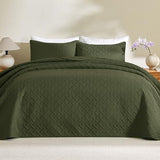JYHOPE Olive Green Twin Quilt Set 68x90 Lightweight Microfabric Bedspread, 3-Piece Quilt Bedding with Pillow Shams, Summer Cooling Quilts, Ribbon Wrapped Gift JYHOPE