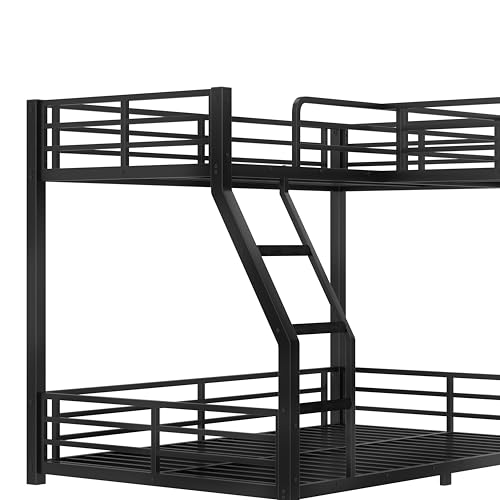 KLMM Twin Over Full L-Shaped Metal Triple Bunk Bed with Twin Size Loft Bed,Slide and USB Ports,for Kids Teens Adults Bedroom Use (Black/Slide, Twin Over Full) KLMM
