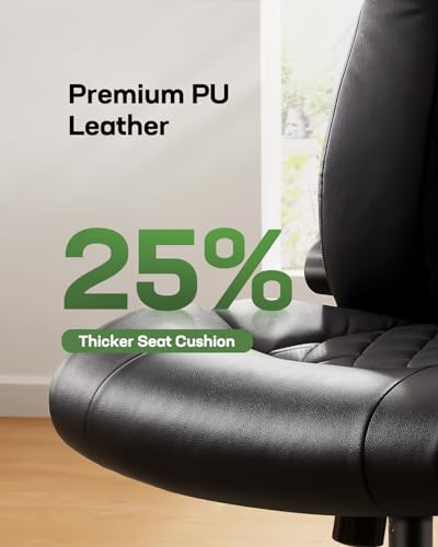 Marsail Executive Office Chair with Flip-up Armrests,PU Leather Ergonomic Desk Chair Height-Adjustable Swivel Rolling Computer Desk Chair,Black Marsail
