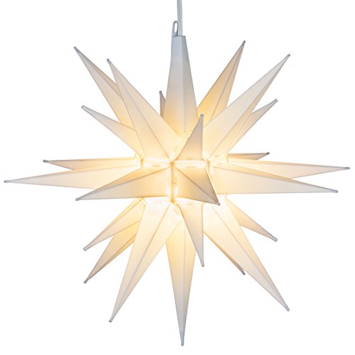 Elf Logic 21" Large Warm White LED Moravian Star - Hanging Outdoor Christmas Light - Use as Holiday Decoration, Porch Light, 3D Fixture, Advent Star, Wedding & Ballroom Venue Decor - Assembly Required