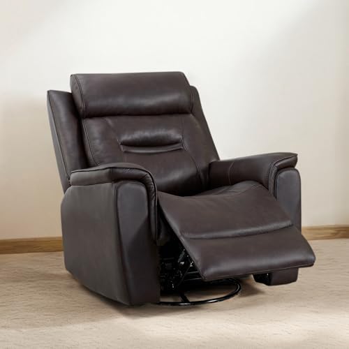 KISLOT Leather Recliner Chair, 360° Swivel Rocker for Adults Manual Rocking Reclining Chair with Adjustable Backrest Footrest for Living Room Bedroom Home Theater Seating