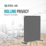 Steel-AID 50-inch Rolling Privacy Room Divider - Freestanding Office Wall Partition with Non See-Through Blackout Screen - Sturdy & Durable Iron Frame - Rolling Wheels - Black, White, Gray & Blue STEELAID