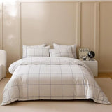 Forxiexie White Plaid Comforter Set California King White Bedding Comforter Sets Modern White Checker Bedding Set Cal King Soft Big Grid Quilt White and Blue Blankets Blue Lines Minimalist Bedding Forxiexie