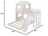 Merax Twin Over Full Bunk Bed Frames Loft Bed with Slide, House Roof, Window and Safety Guardrails for Boys or Girls, White Merax