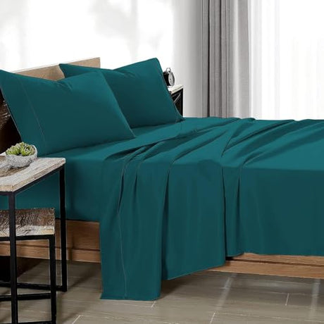 Hotel Bedding Queen Size Set Luxury 4-Piece Sheets 800 Thread-Count 100% Egyptian Cotton Sheet Single Ply Long-Staple Yarns Sateen Weave Fits Mattress Upto 16'' Deep Pocket Bed Sheet(Teal) Bluemoon Homes