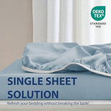 Cathay Home Luxury Wrinkle and Fade Resistant Double Brushed Ultra Soft Microfiber 14-Inch Standard Pocket Single Fitted Sheet, Blue Fog, Twin Cathay Home