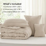 Bedsure King Comforter Set - 4 Pieces Pinch Pleat Bed Set, Linen Boho Bedding for All Season, 1 Soft Comforter, 2 Pillowcases, 1 Decorative Pillow Bedsure