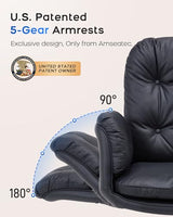LukkDys Executive Office Chair, Big & Tall 400 lbs Capacity, Wide Seat, PU Leather, 5-Gear Lay-Flat Armrests (90°–180°) for Cross-Legged Comfort, 90–115° Recline, High Back Desk Chair, Black LukkDys