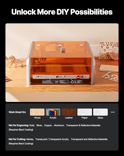 VEVOR Laser Engraver, 20W, Laser Engraving and Cutting Machine with Enclosure Camera, Laser Cutter, 15.7 x 15.7 in Working Area, 30000 mm/min, for Wood, Leather, Glass, Paper, Certain Metal, Class 1 VEVOR