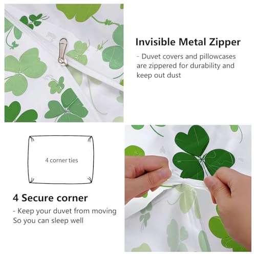 Aesthetic Duvet Cover Set Green - Single 3-Piece Double-Sided Printed Bedding with Minimalist Clover Modern Design, Ultra-Soft Microfiber Quilt Cover with Zipper for a Calm Generic