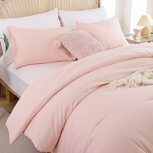 ROSGONIA Comforter Full Size for Girls Boys Teens Blush, 3pcs(1 Boho Pink Comforter & 2 Pillowcases) Lightweight Dorm Bedding Soft All Season Bed Set ROSGONIA