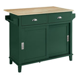 Pemberly Row Traditional Wood Drop Leaf Kitchen Island in Emerald/Natural Pemberly Row