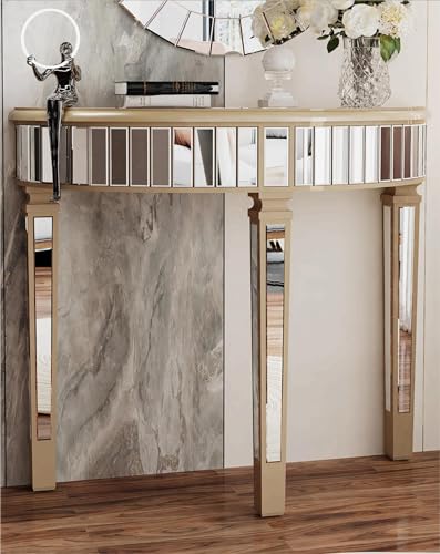 Artloge Half-Moon Mirrored Console Table Tall Semi Circle Entryway Desk 3 Legs Artloge