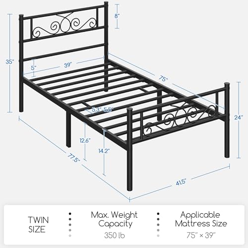 Yaheetech Twin Bed Frames Metal Platform Bed with Headboard and Footboard No Box Spring Needed Easy Assembly,Under-Bed Space: 12.6''/Black/Twin Bed Yaheetech