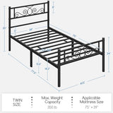 Yaheetech Twin Bed Frames Metal Platform Bed with Headboard and Footboard No Box Spring Needed Easy Assembly,Under-Bed Space: 12.6''/Black/Twin Bed Yaheetech