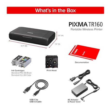 Canon PIXMA TR160 Wireless Portable Printer, 50-Sheet Paper Tray and 1.44" Display Canon