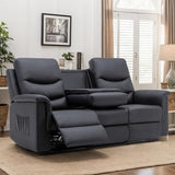 Consofa Reclining Sofa, 3 Seater Recliner Sofa with Flipped Middle Backrest,Cup Holder, Loveseat Recliner Sofa PU Leather Manual Reclining Couch for Living Room, Home Theater Seating Consofa