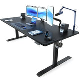 FEZIBO 71 x 37 Inch Electric Standing Desk with Integrated Dual-Beam, Height Adjustable Computer Desk, Stand Up Desk for Home Office Workstation, Large 3-Piece Desktop Black FEZIBO