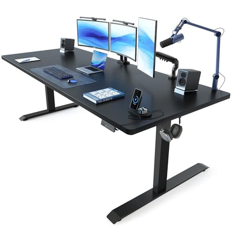 FEZIBO 71 x 37 Inch Electric Standing Desk with Integrated Dual-Beam, Height Adjustable Computer Desk, Stand Up Desk for Home Office Workstation, Large 3-Piece Desktop Black FEZIBO