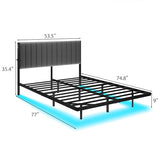 ARFARLY Floating Bed Frame Full Size with LED Lights and Charging Station, Full Size Bed Frame with Upholstered Headboard, Metal Platform Bed Frame Full with Under Bed Storage, No Box Spring Needed ARFARLY