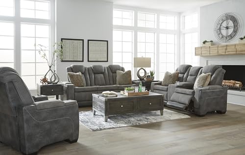 Signature Design by Ashley Next-Gen DuraPella Modern Faux Leather Power Recliner with Adjustable Headrest, Gray Signature Design by Ashley