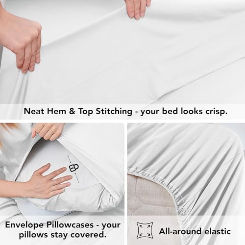 Deconovo Queen Sheet Set–4Piece Brushed Microfiber Bedding with Deep 16 inch Pocket,Soft & Long-Lasting Sheets,All‑Around Elastic Fitted,Machine Washable–1 Flat,1 Fitted,2 Pillowcases,White Deconovo