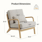 Claiks Mid-Century Modern Accent Chair, Living Room Armchair with Solid Wood Frame & Lumbar Pillow, Comfy Upholstered Lounge Chair for Bedroom, Office, Linen-Like Fabric, Light Gray Claiks