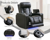 Power Recliner with Zero Gravity,Adjustable Headrest,Wireless Charger,LED Light Faux Leather Electric Reclining Chair Home Theater Seating USB Type-C Port,Cup Holder,Tray Table,Extended Footrest Black