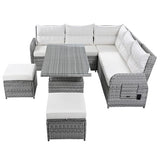 YOPTO 8-Piece Outdoor Furniture Couch Set,Rattan Patio Conversation Sectional Sofa Set with Adjustable Table,Recliners W/Extendable Side Tables & 2 Movable Ottomans,for Patio,Lawn,Backyard,Pool,Beige YOPTO