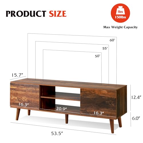 WLIVE TV Stand for 55 60 inch TV, Mid Century Modern TV Console, Entertainment Center with Storage for Living Room, Retro Brown - WoodArtSupply