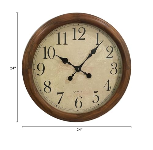 KELAOTE 24-Inch Wood Silent Non-Ticking Battery Operated Decorative Wall Clock for Living Room Decor Large Decorative Clock Oversized (Pine) KELAOTE