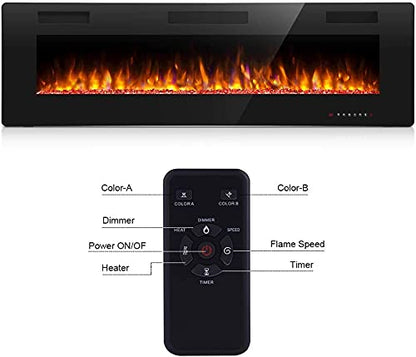 Antarctic Star 68 Inch Electric Fireplace in-Wall Recessed and Wall Mounted, Fireplace Heater and Linear Fireplace with Multicolor Flame, Timer, 750/1500W Control by Touch Panel & Remote…