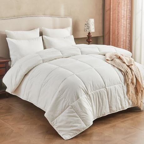KUSNUG Climaloft Hybrid Wool Comforter Twin Size with 100% Organic Cotton, Hypoallergenic Down Alternative Luxury Duvet Insert with Tabs, Temperature Regulating All-Season Bedding, White KUSNUG