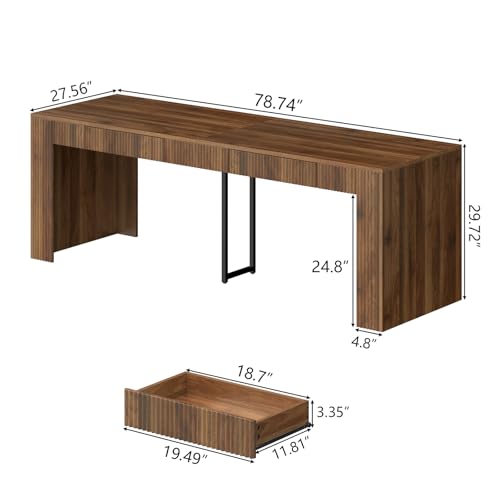 Gyfimoie 78.74" Executive Desk, Large Office Desk with 2 Drawer, Farmhouse Wooden Computer Desk Writing Table Conference Workstation Table for Office, Study, Dark Brown Gyfimoie