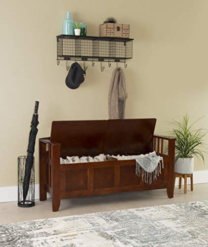 Linon Walnut Split Seat Storage Bench for Foyers and Mudrooms Linon
