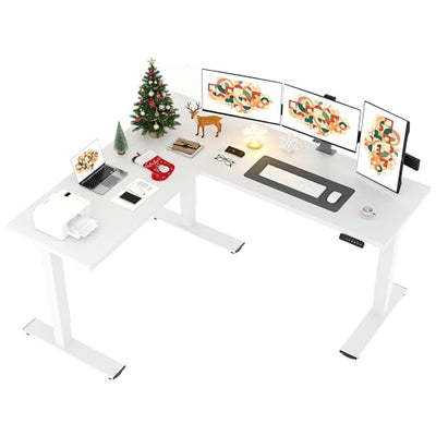 SANODESK L Shaped Standing Desk Adjustable Height, Electric Corner Standing Desk, 71 x 63 inch Sit Stand Computer Table with Splice Board, White